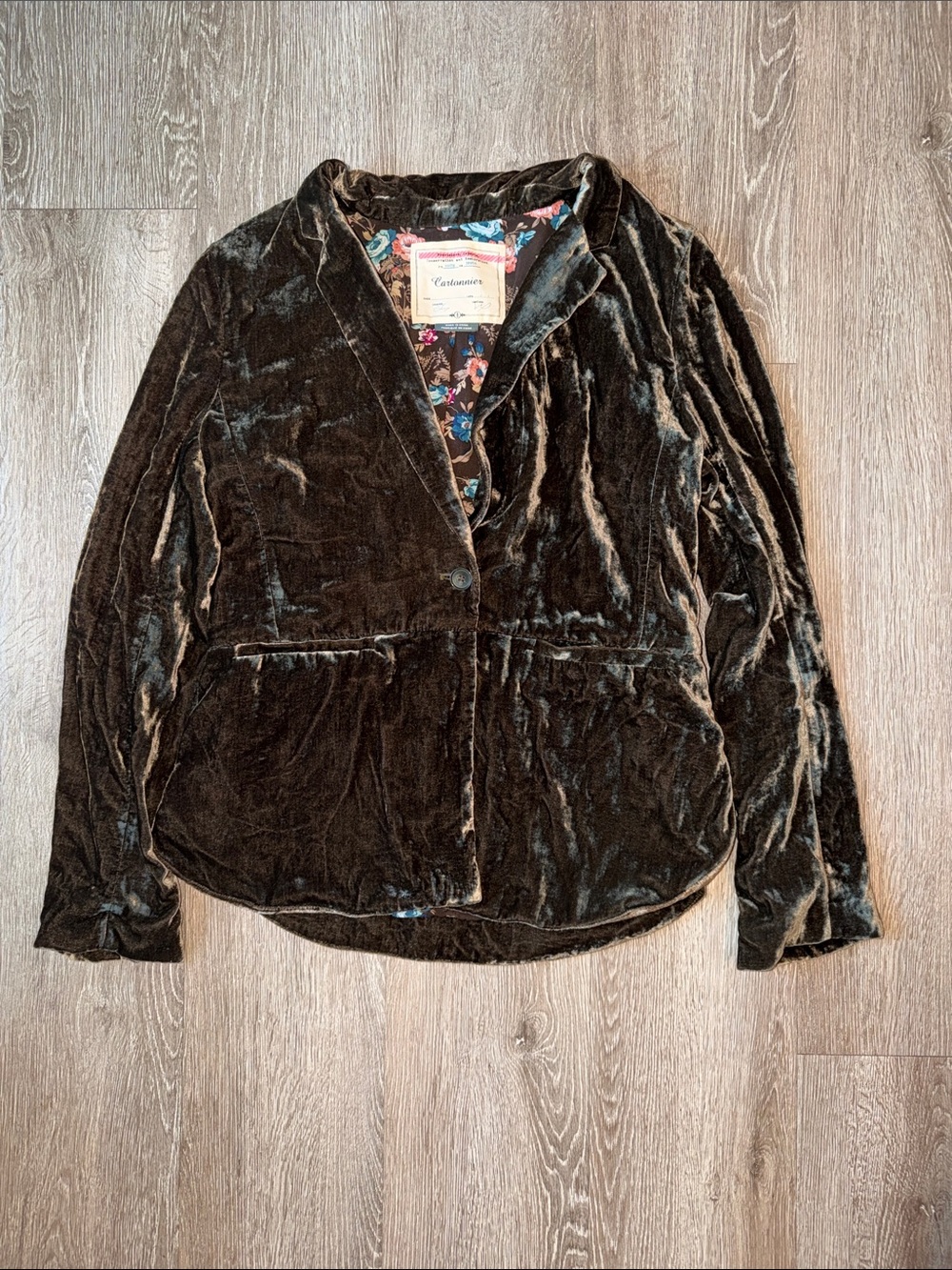 Cartonnier Anthropologie Crushed Velvet One-Button Blazer jacket size 8